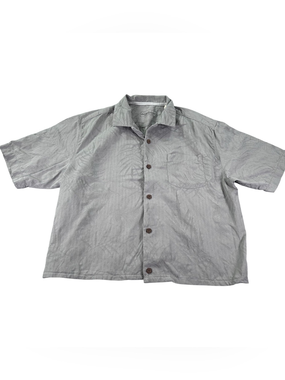 Tommy Bahama Original Fit Silk Camp Shirt Men’s L Gray Palm Leaf Jacquard 2000s